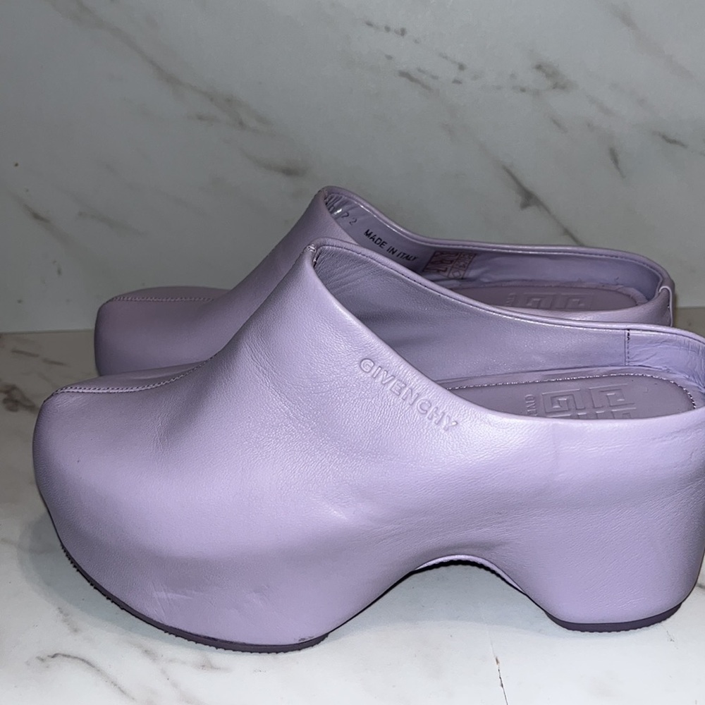 NEW Givenchy G Lambskin Platform Mule Clogs Purple Lilac sz 35 / 5 (j21) - Picture 4 of 7